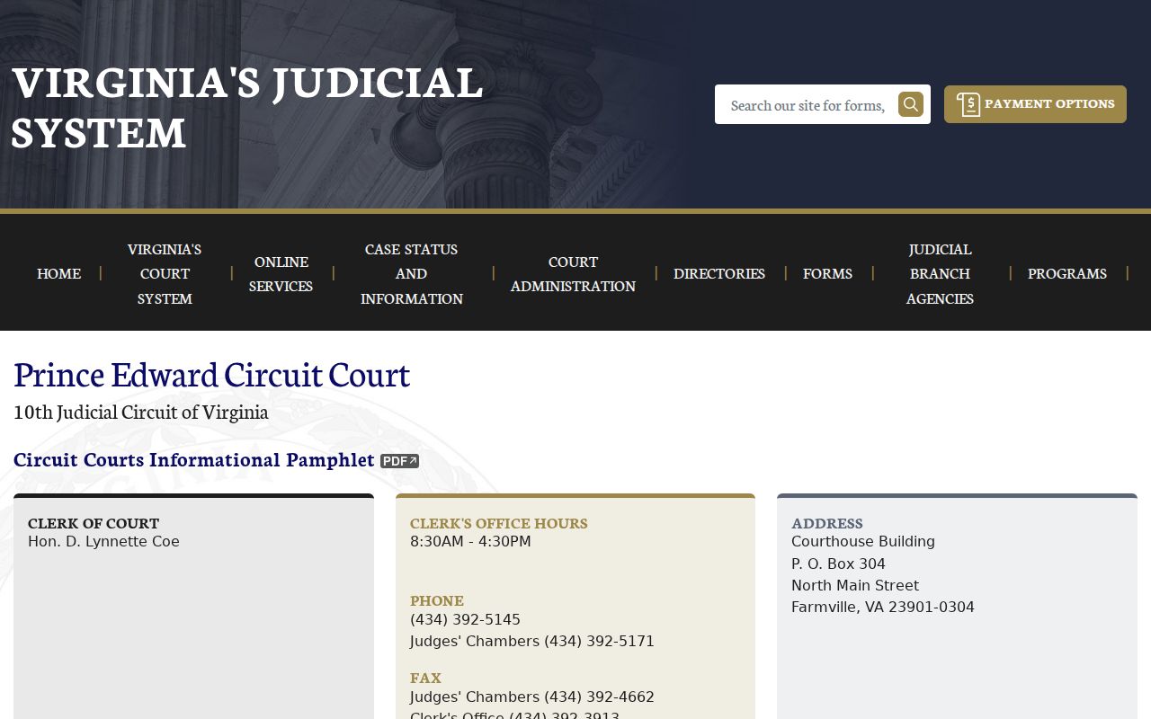 Prince Edward County criminal court Circuit Clerk information