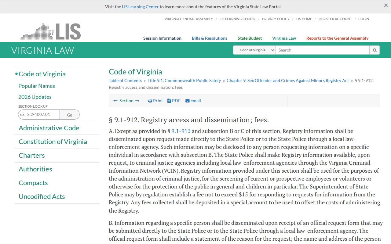 Prince Edward County sex offender registry public access statute