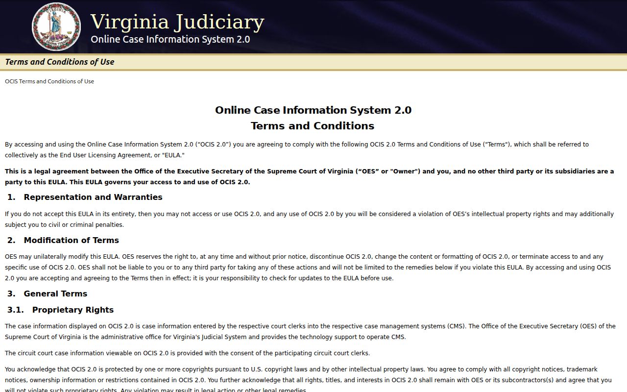 Virginia OCIS search for Prince Edward County criminal cases