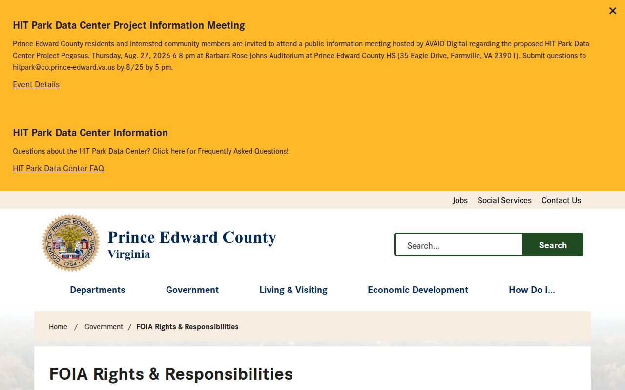 Prince Edward County criminal records FOIA policy