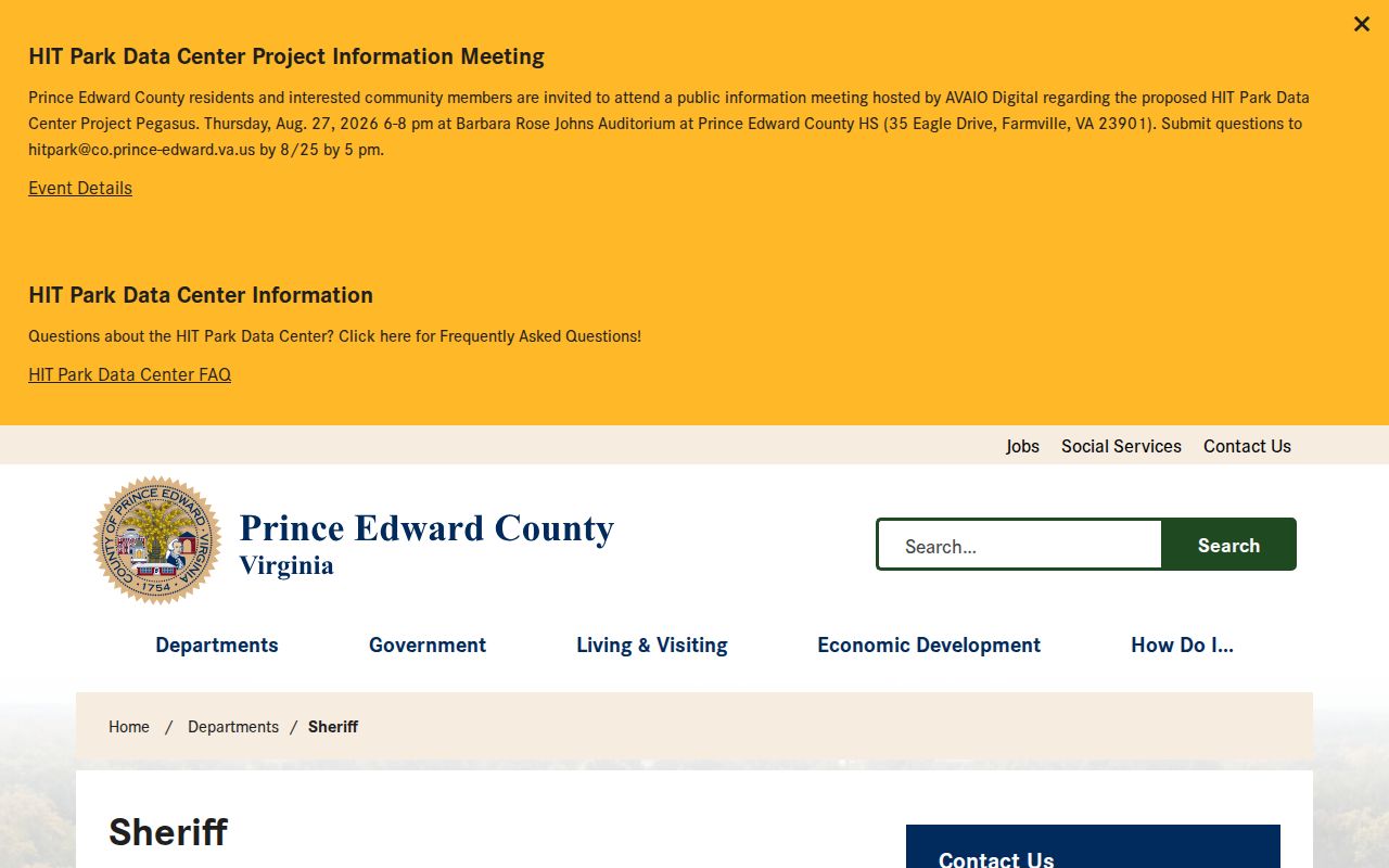 Prince Edward County Sheriff criminal records page